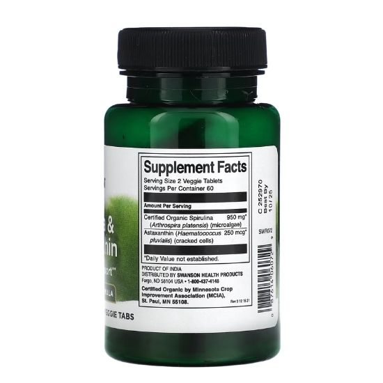 Spirulina & Astaxanthin, Organic, 120 veggie tabs, Swanson - Vitax.ro