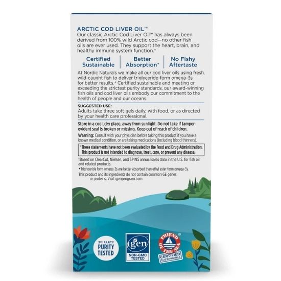 Arctic Cod Liver Oil, 750mg, Lemon, 180 softgels, Nordic Naturals - Vitax.ro