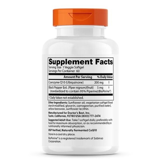High Absorption CoQ10 cu BioPerine, 200mg, 60 veggie softgels, Doctor's Best - Vitax.ro