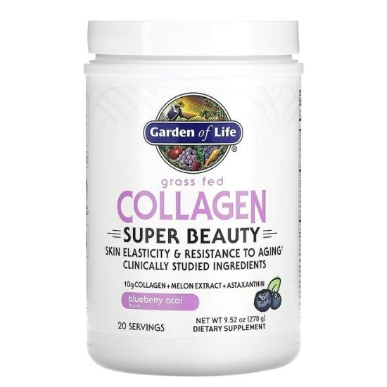 Grass Fed Collagen Super Beauty, Blueberry Acai, 270g, Garden of Life - Vitax.ro