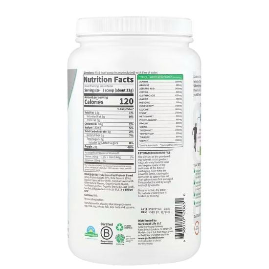 Sport Certified Grass Fed Whey Protein, Vanilla, 640g, Garden of Life - Vitax.ro