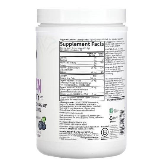 Grass Fed Collagen Super Beauty, Blueberry Acai, 270g, Garden of Life - Vitax.ro