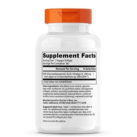 Vegan DHA from Algae, 200mg, 60 veggie softgels, Doctor's Best - Vitax.ro