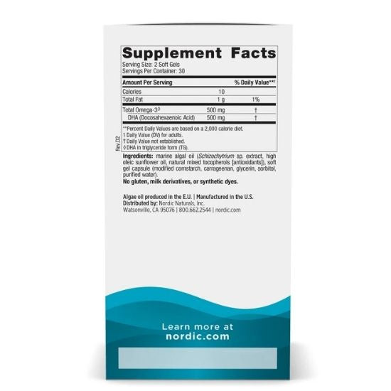 Algae DHA, 500mg, 60 softgels, Nordic Naturals - Vitax.ro