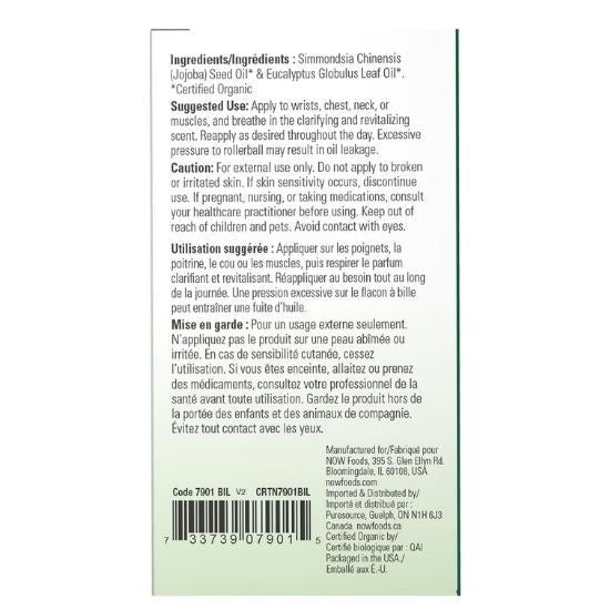 Essential Oil Roll-On, Eucalyptus, 10 ml, NOW Foods - Vitax.ro