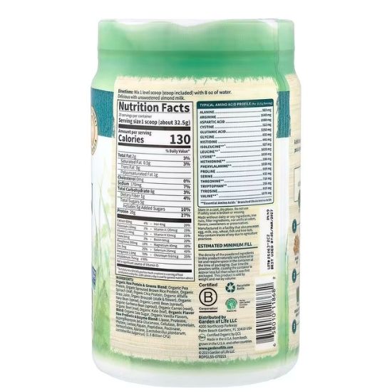 Raw Organic Protein & Greens, Lightly Sweet, 650g, Garden of Life - Vitax.ro
