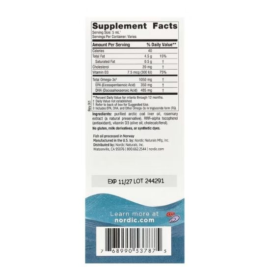 Baby's DHA, 1050mg with Vitamin D3, 60 ml, Nordic Naturals - Vitax.ro