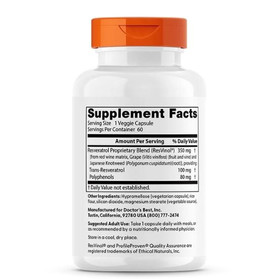 Trans-Resveratrol cu ResVinol-25, 100mg, 60 vcaps, Doctor's Best - Vitax.ro