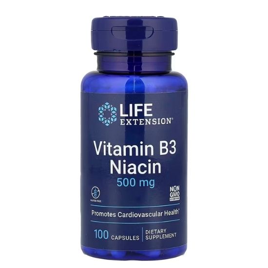 Vitamin B3 Niacin, 500mg, 100 caps, Life Extension - Vitax.ro