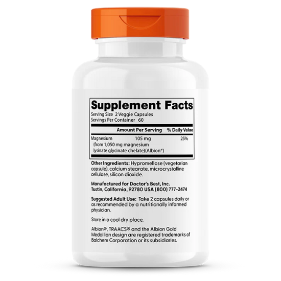 High Absorption Magnesium, 105mg, 120 vcaps, Doctor's Best - Vitax.ro