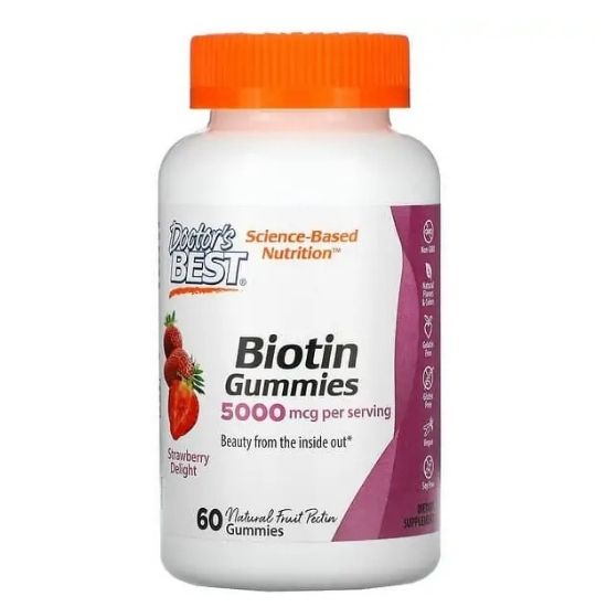 Biotin, 5000mcg Strawberry Delight, 60 gummies, Doctor's Best - Vitax.ro