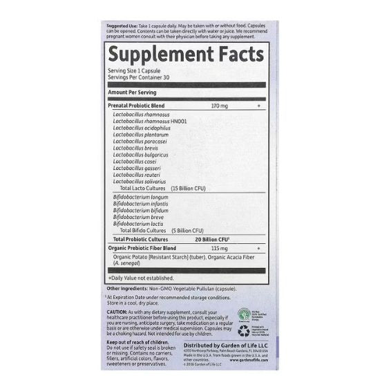 Dr. Formulated Probiotics Once Daily Prenatal, 30 vcaps, Garden of Life - Vitax.ro