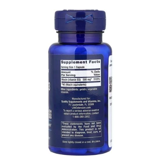 Vitamin B3 Niacin, 500mg, 100 caps, Life Extension - Vitax.ro