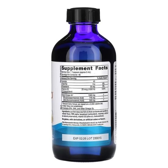 Omega-3D, 1560mg Lemon, 237 ml, Nordic Naturals - Vitax.ro