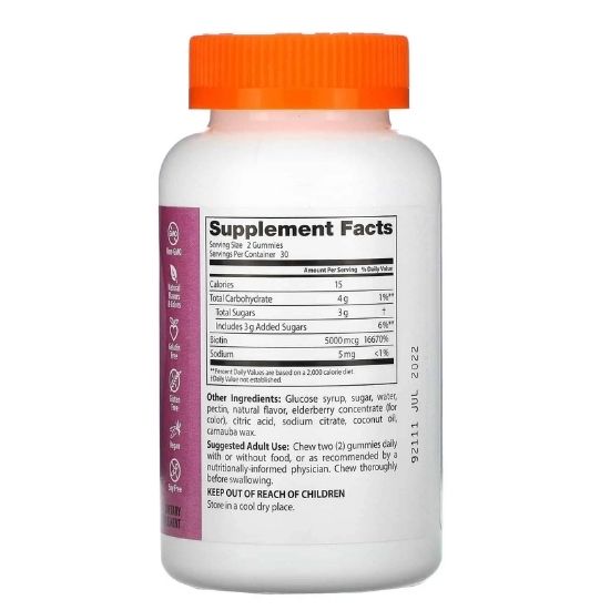 Biotin, 5000mcg Strawberry Delight, 60 gummies, Doctor's Best - Vitax.ro