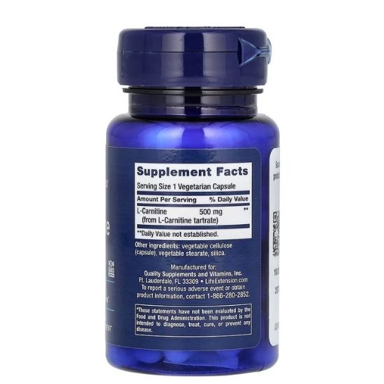 L-Carnitine, 500mg, 30 vcaps, Life Extension - Vitax.ro