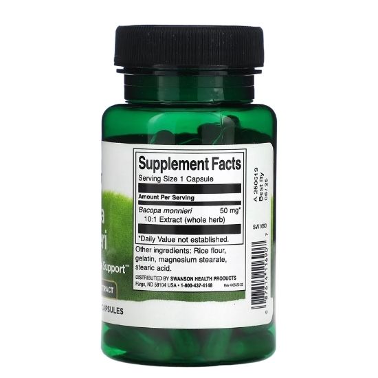 Bacopa Monniera 10:1 Extract, 50mg, 90 caps, Swanson - Vitax.ro