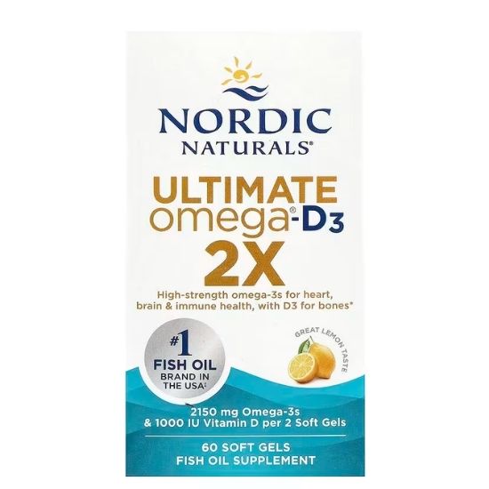 Ultimate Omega 2X with Vitamin D3, 2150mg, Lemon, 60 softgels, Nordic Naturals - Vitax.ro