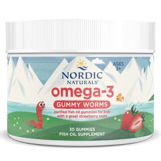 Nordic Omega-3 Gummy Worms, 63mg Strawberry, 30 gummy worms, Nordic Naturals - Vitax.ro