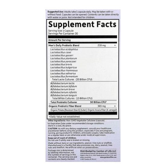 Dr. Formulated Probiotics Once Daily Men's, 30 vcaps, Garden of Life - Vitax.ro