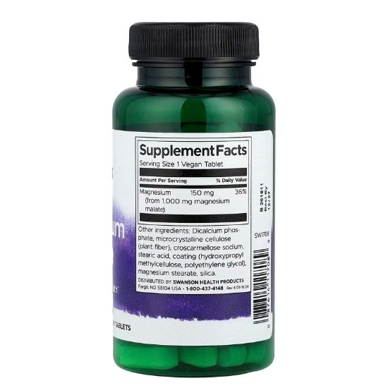 Magnesium Malate, 150mg Elemental Magnesium, 60 tabs, Swanson - Vitax.ro
