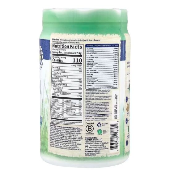 Raw Organic Protein & Greens, Vanilla, 550g, Garden of Life - Vitax.ro