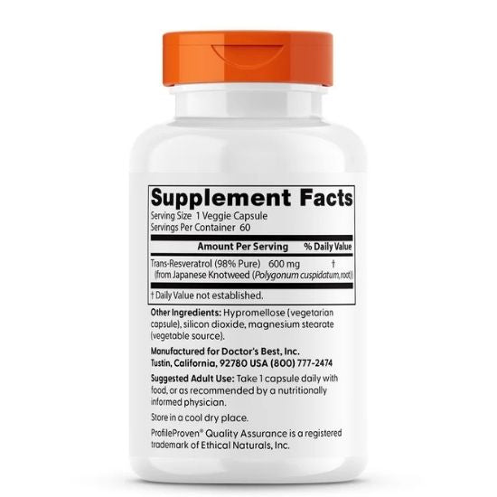 Trans-Resveratrol 600, 60 vcaps, Doctor's Best - Vitax.ro