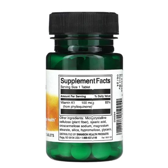 Vitamin K1, 100mcg, 100 tabs, Swanson - Vitax.ro
