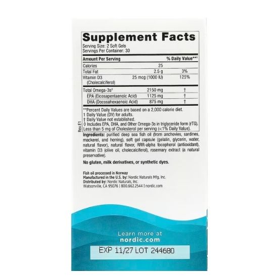 Ultimate Omega 2X with Vitamin D3, 2150mg, Lemon, 60 softgels, Nordic Naturals - Vitax.ro