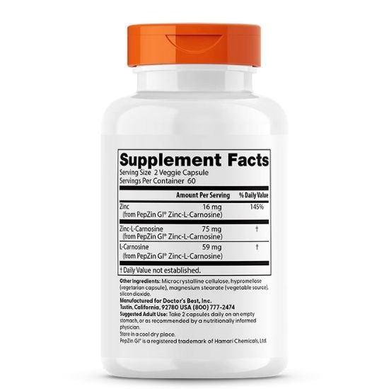 PepZin GI, Zinc-L-Carnosine Complex, 120 vcaps, Doctor's Best - Vitax.ro