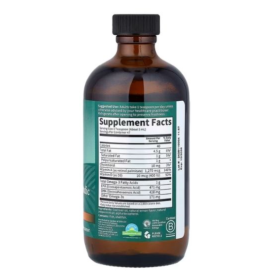 Olde World Icelandic Cod Liver Oil, Lemon Mint, 236 ml, Garden of Life - Vitax.ro