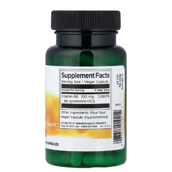 B6 Pyridoxine, 100mg, 100 caps, Swanson - Vitax.ro