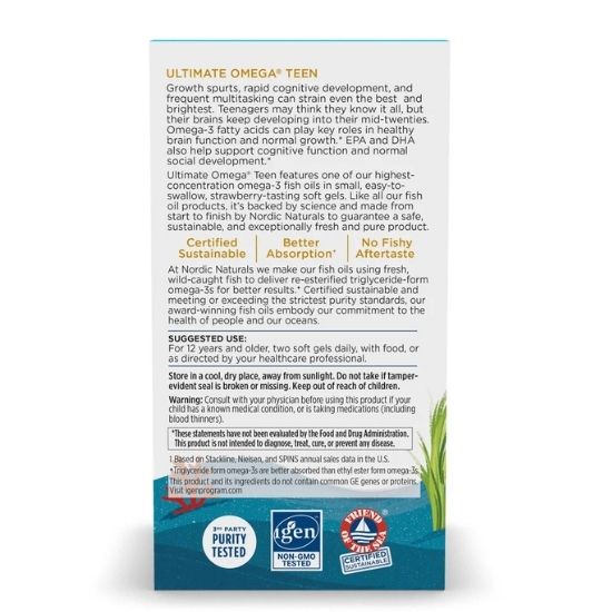 Ultimate Omega Fish Oil TEEN, Strawberry, 60 mini softgels, Nordic Naturals - Vitax.ro