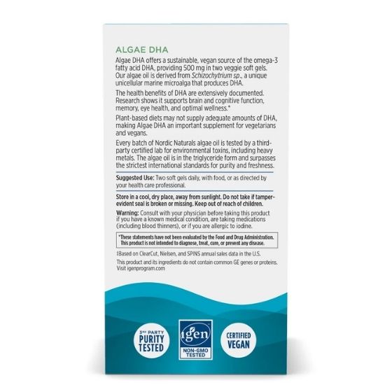 Algae DHA, 500mg, 90 softgels, Nordic Naturals - Vitax.ro