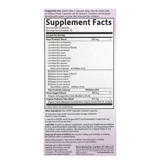 Dr. Formulated Probiotics Mood+, 60 vcaps, Garden of Life - Vitax.ro