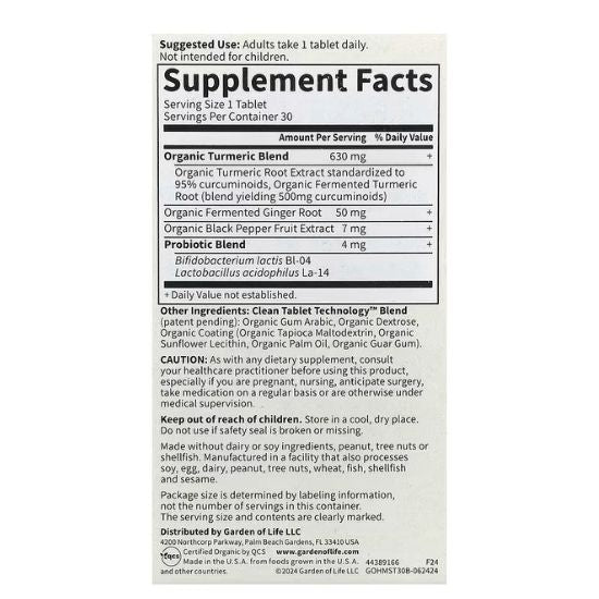 Mykind Organics Maximum Strength Turmeric, 30 vegan tabs, Garden of Life - Vitax.ro