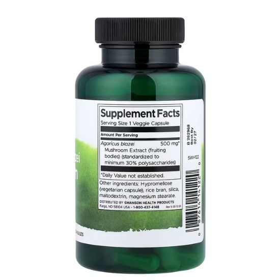 Agaricus Blazei Mushroom Extract, 500mg, 90 vcaps, Swanson - Vitax.ro