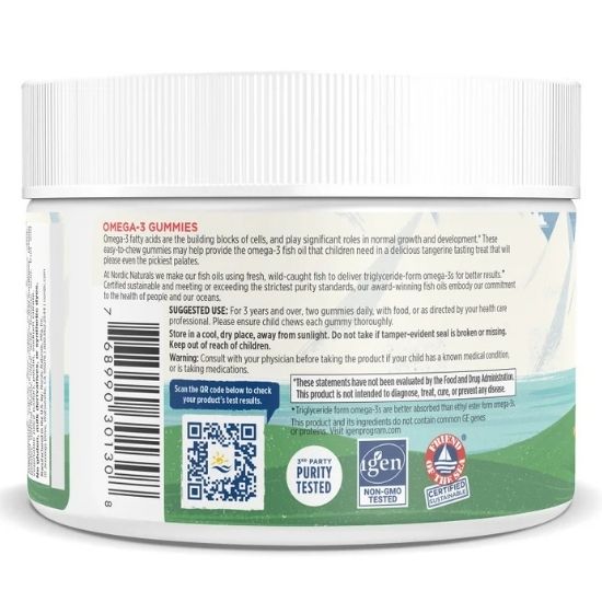 Nordic Omega-3 Gummies, 82mg Tangerine Treats, 60 gummies, Nordic Naturals - Vitax.ro