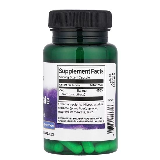 Zinc Citrate, 50mg, 60 caps, Swanson - Vitax.ro