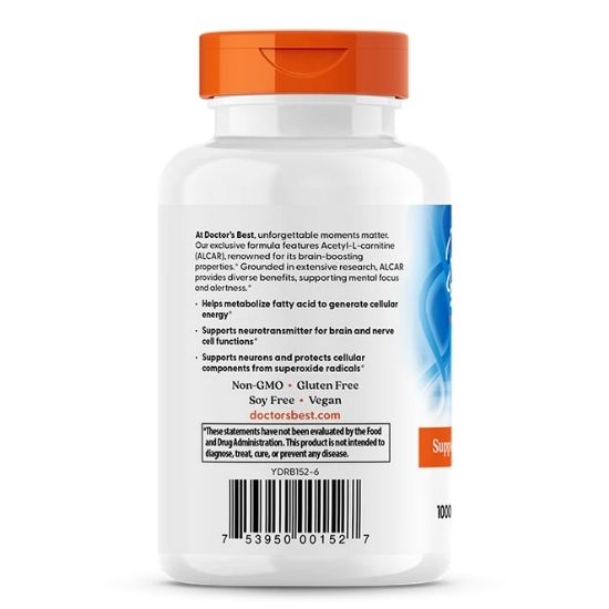 Acetyl-L-Carnitine, 1000 mg Per Serving, 120 vcaps, Doctor's Best - Vitax.ro