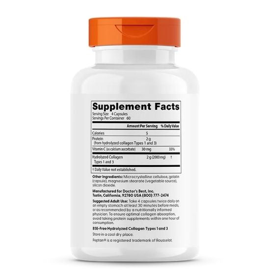 Collagen Types 1 and 3 cu Vitamina C, 500mg, 240 caps, Doctor's Best - Vitax.ro