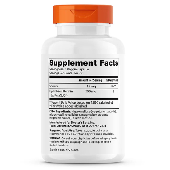 Hydrolyzed Keratin, 500mg, 60 vcaps, Doctor's Best - Vitax.ro
