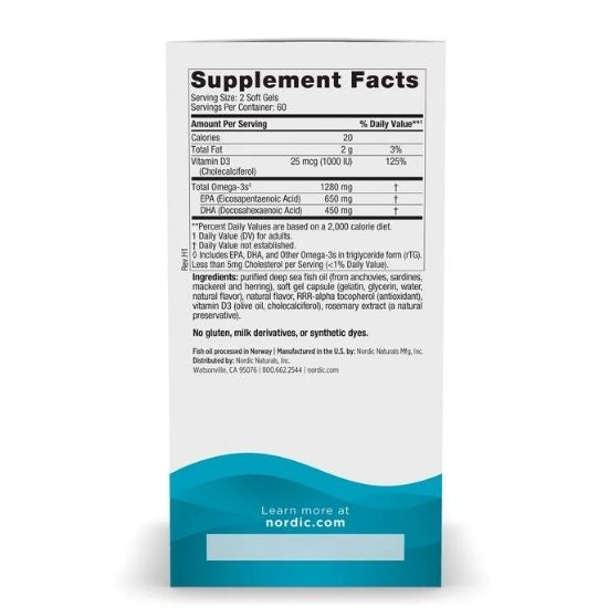 Ultimate Omega-D3, 1280mg Lemon, 120 solfgels, Nordic Naturals - Vitax.ro