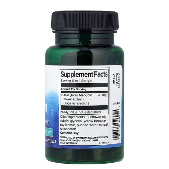 Lutein, 20mg, 120 softgels, Swanson - Vitax.ro