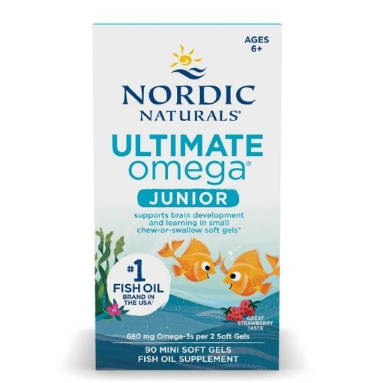Ultimate Omega Fish Oil Junior, 680mg Strawberry, 90 mini softgels, Nordic Naturals - Vitax.ro