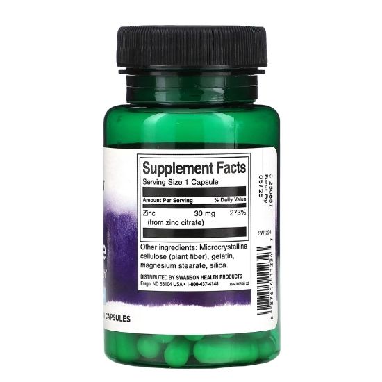Zinc Citrate, 30mg, 60 caps, Swanson - Vitax.ro
