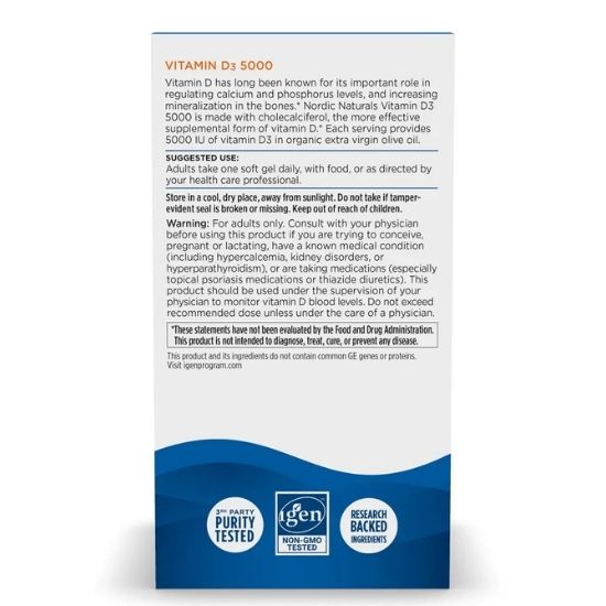 Vitamin D3 5000, 5000 IU Orange, 120 softgels, Nordic Naturals - Vitax.ro