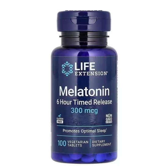 Melatonin 6 Hour Timed Release, 300mcg, 100 vegetarian tabs, Life Extension - Vitax.ro