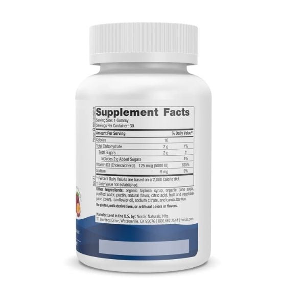 Vitamin D3 Gummies, 5000 IU Passion Fruit, 30 gummies, Nordic Naturals - Vitax.ro