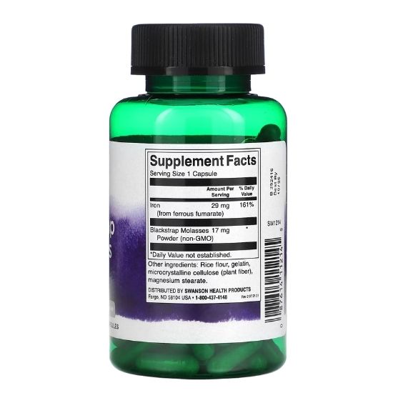 Blackstrap Molasses with Iron, 29mg, 120 caps, Swanson - Vitax.ro